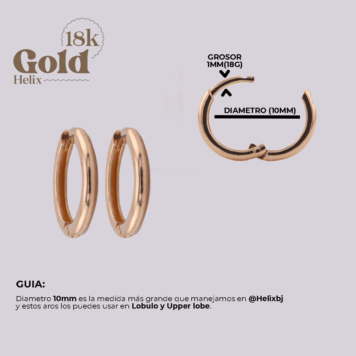 Aretes Clicker de Oro 18K 10 mm