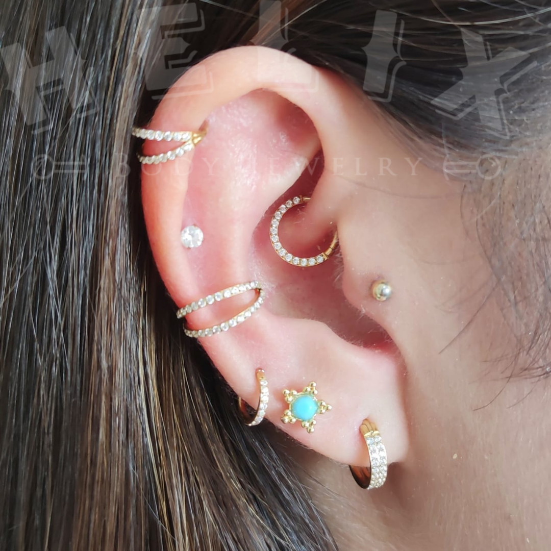 Titanium Gold Front Clicker Hoop with Zircons