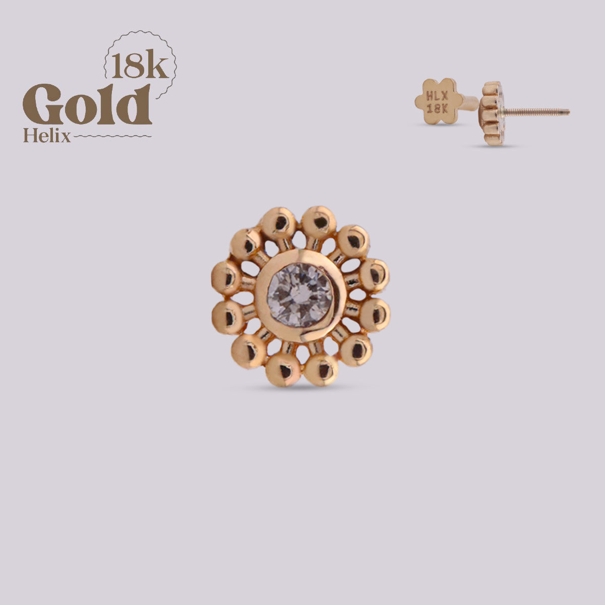 Labret Sol con Diamante en Oro 18K