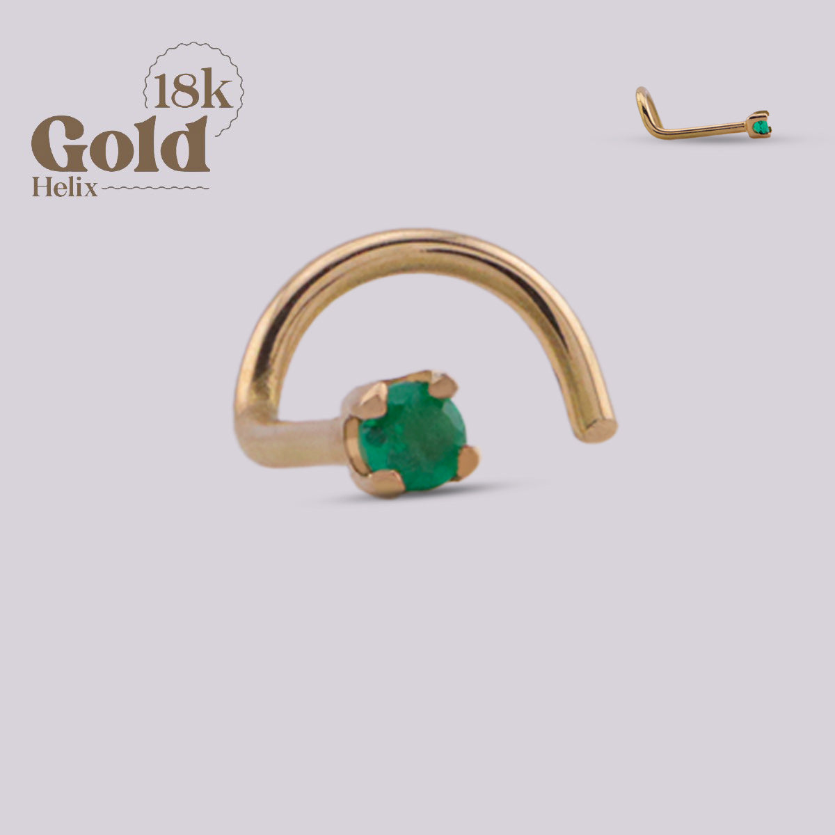 Emerald & 18K Gold Spiral Nostril Ring