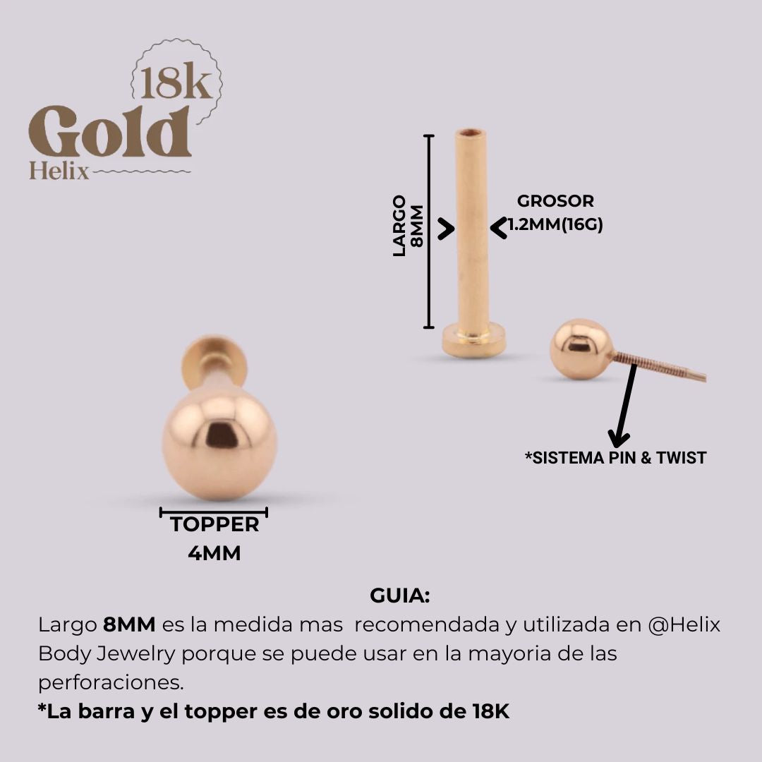 Labret Esfera en Oro 18K