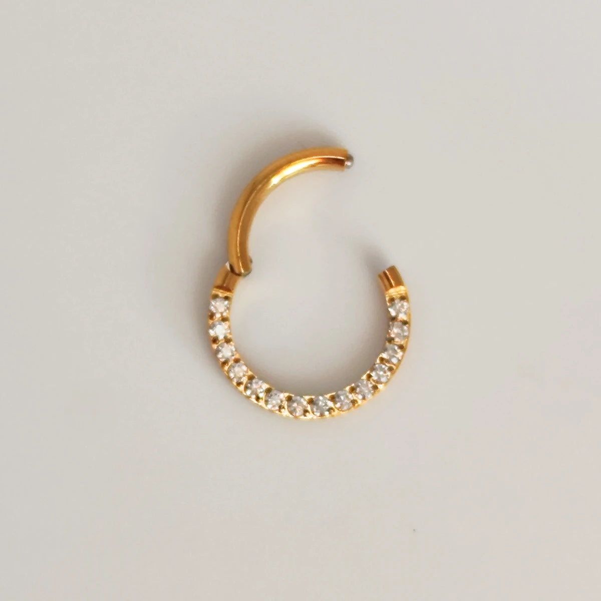 Titanium Gold Front Clicker Hoop with Zircons