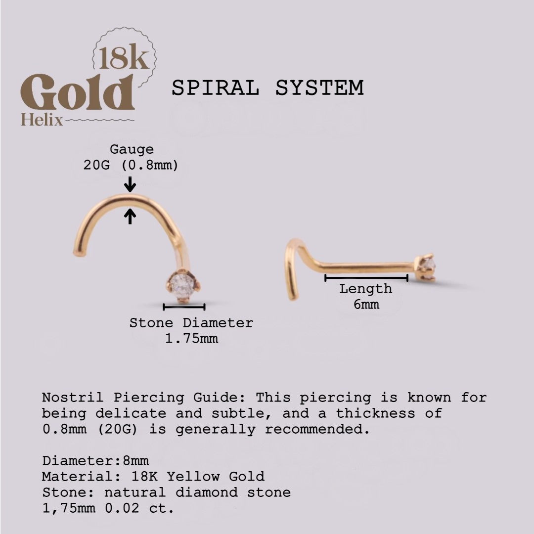 Nostril Espiral en Oro 18K con Diamante Natural