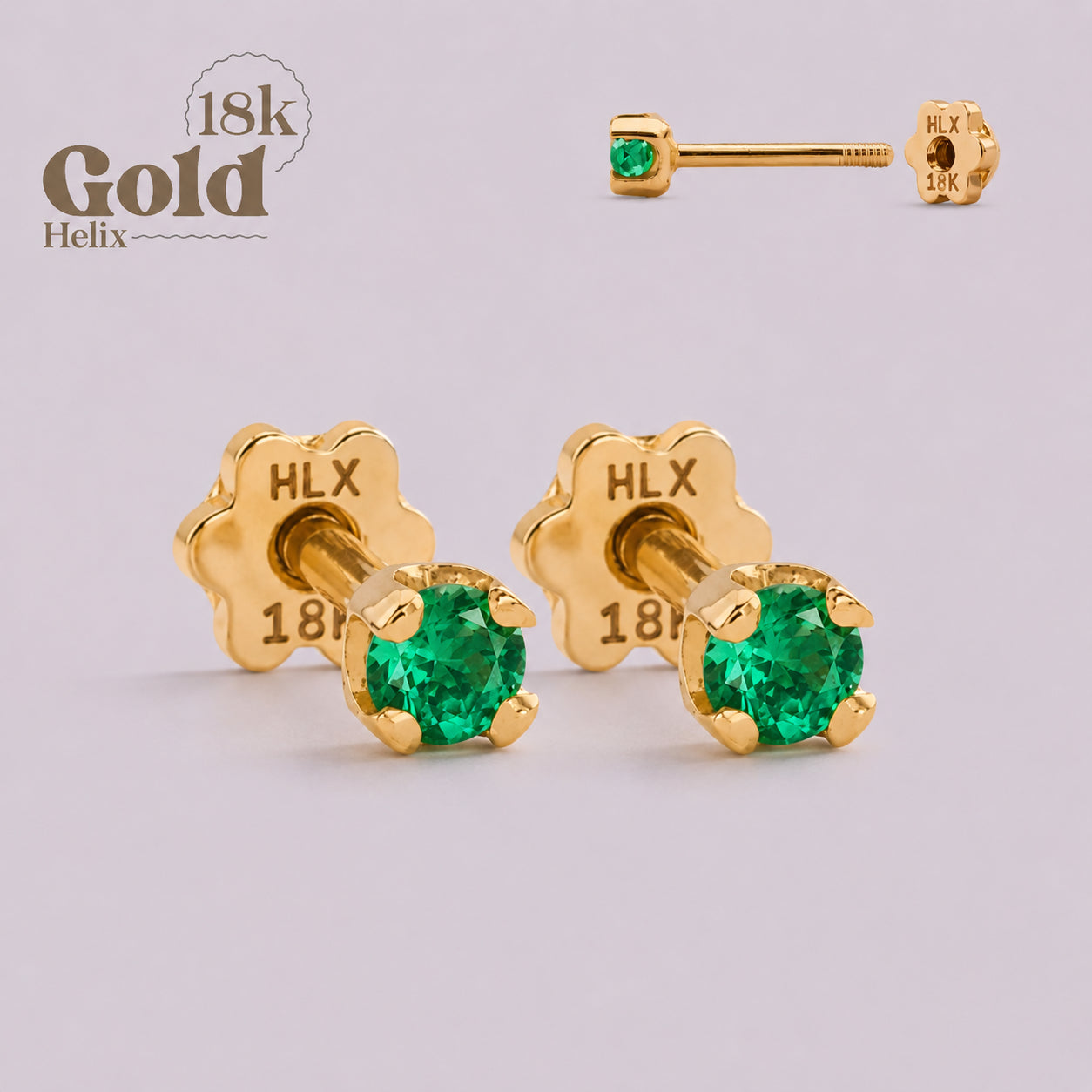 Aretes en Oro 18K con Esmeralda Colombiana – Diseño H Helix