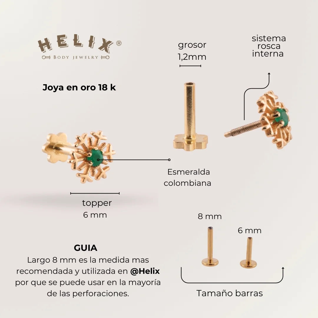 Labret Copo de Nieve con Esmeralda Colombiana en Oro 18K