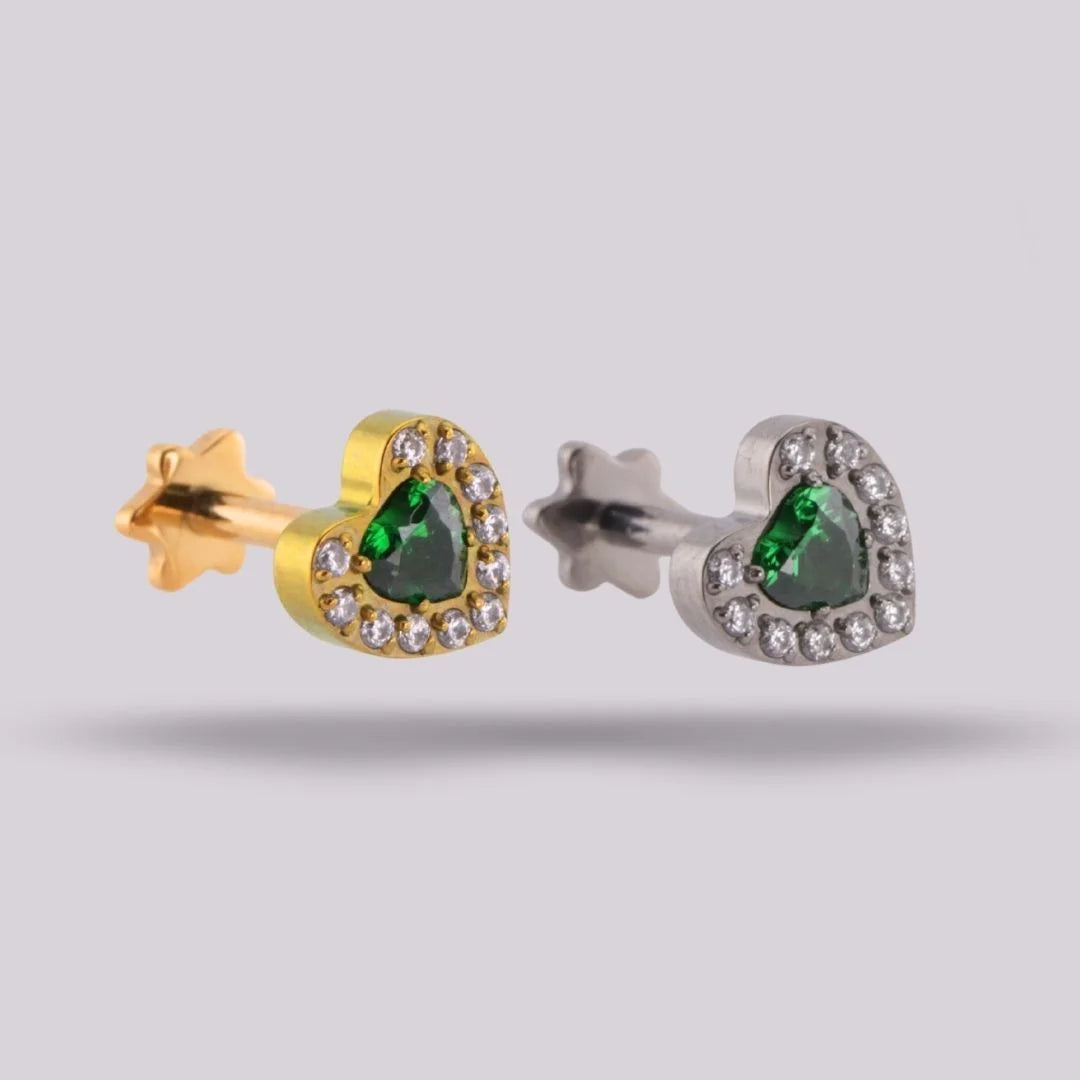 Labret Corazón Verde en Titanio Grado Implante