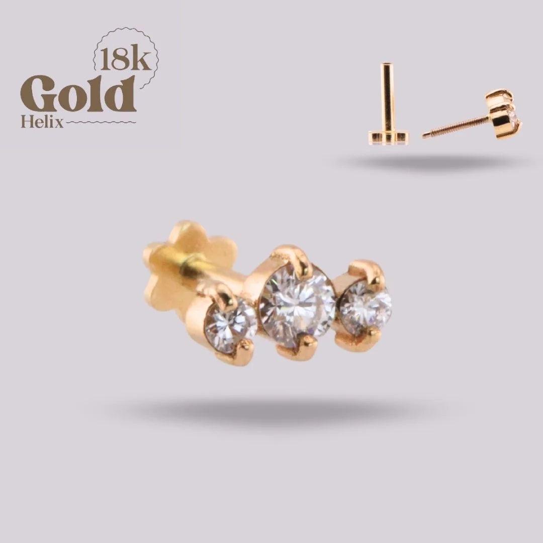 Labret Triple Diamante en Oro Sólido 18K