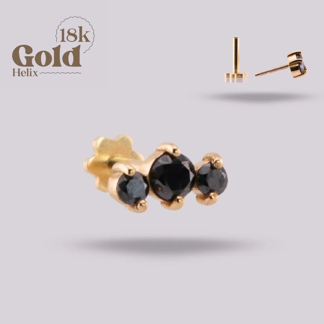 Labret Trío de Diamantes Negros en Oro 18K