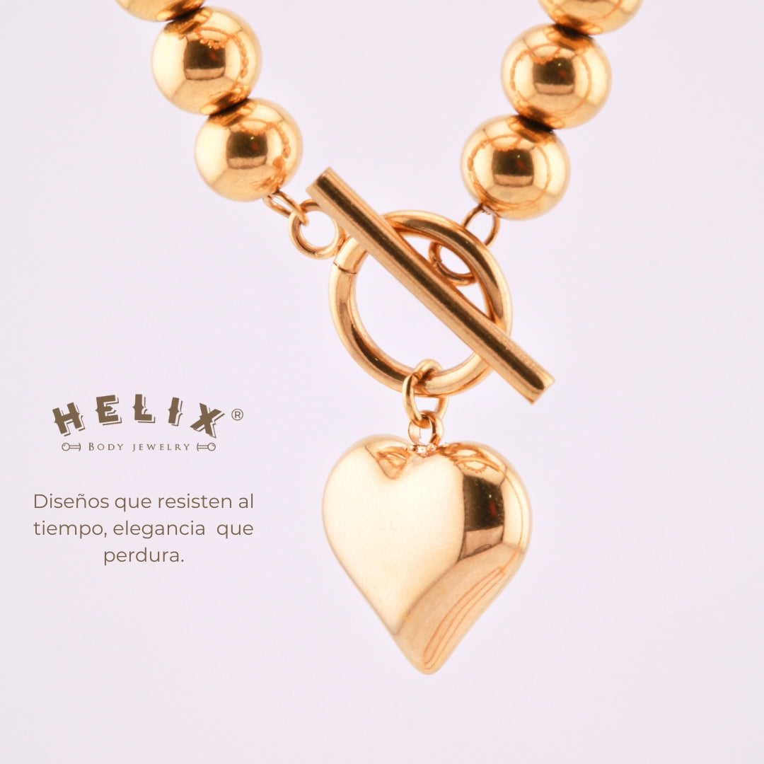 Pulsera Personalizada en Acero Inoxidable Dorado con Corazón