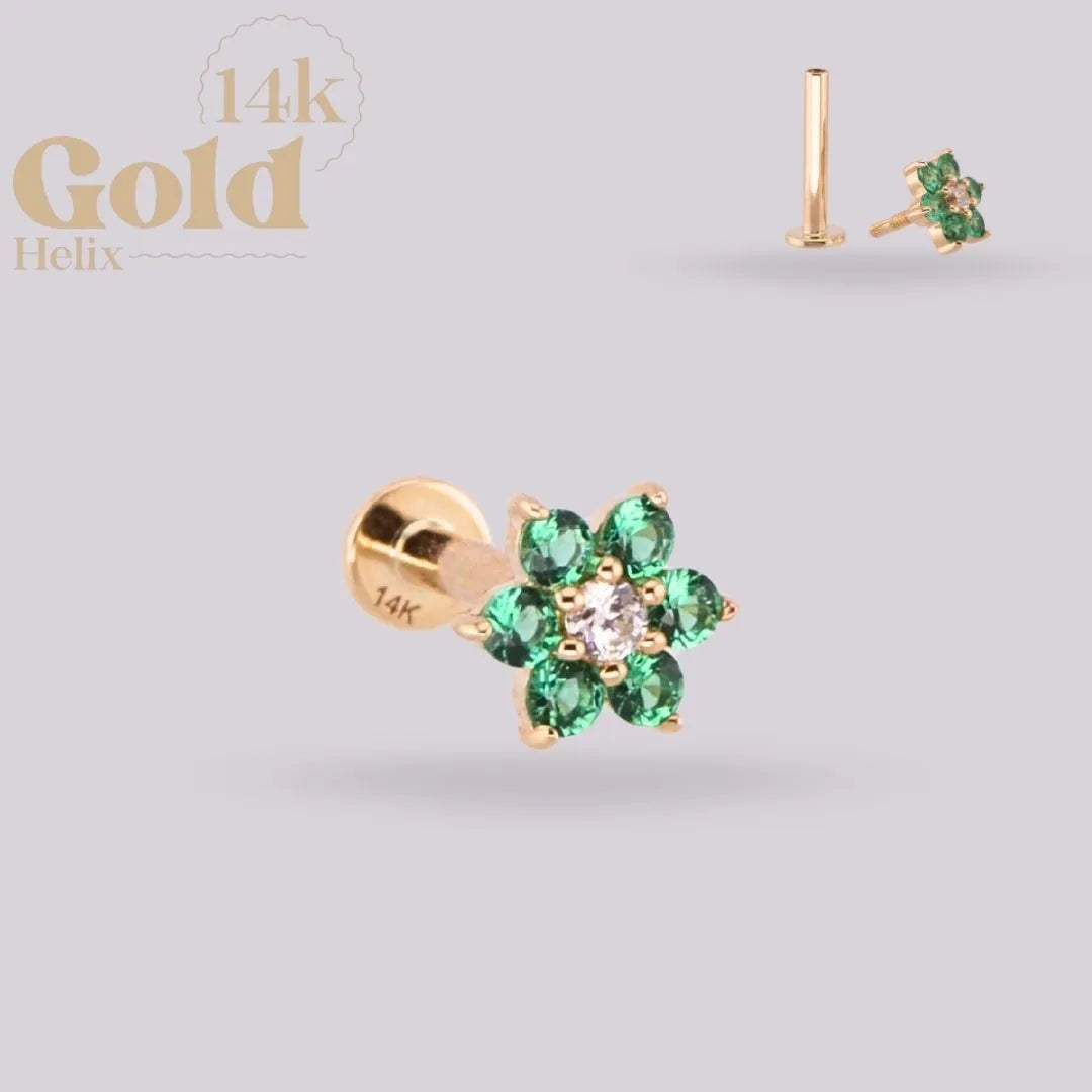 14K Solid Gold Flower Labret