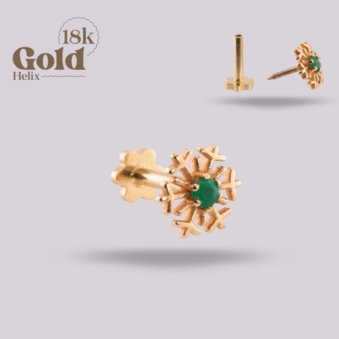 Labret Copo de Nieve con Esmeralda Colombiana en Oro 18K