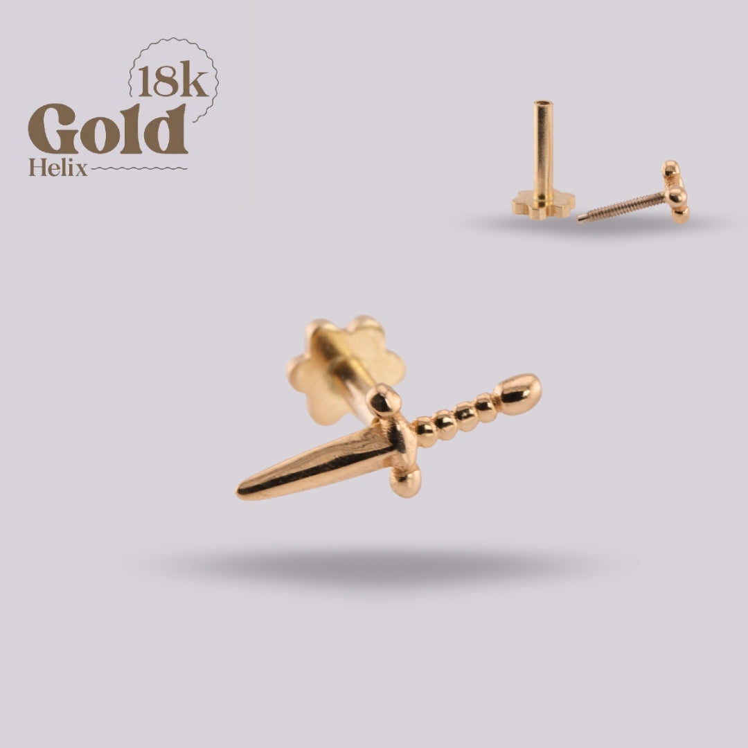 Labret Espada en Oro Sólido 18K