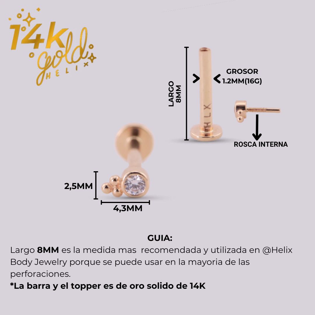 Labret Mini Luxury Oro 14K con Swarovski