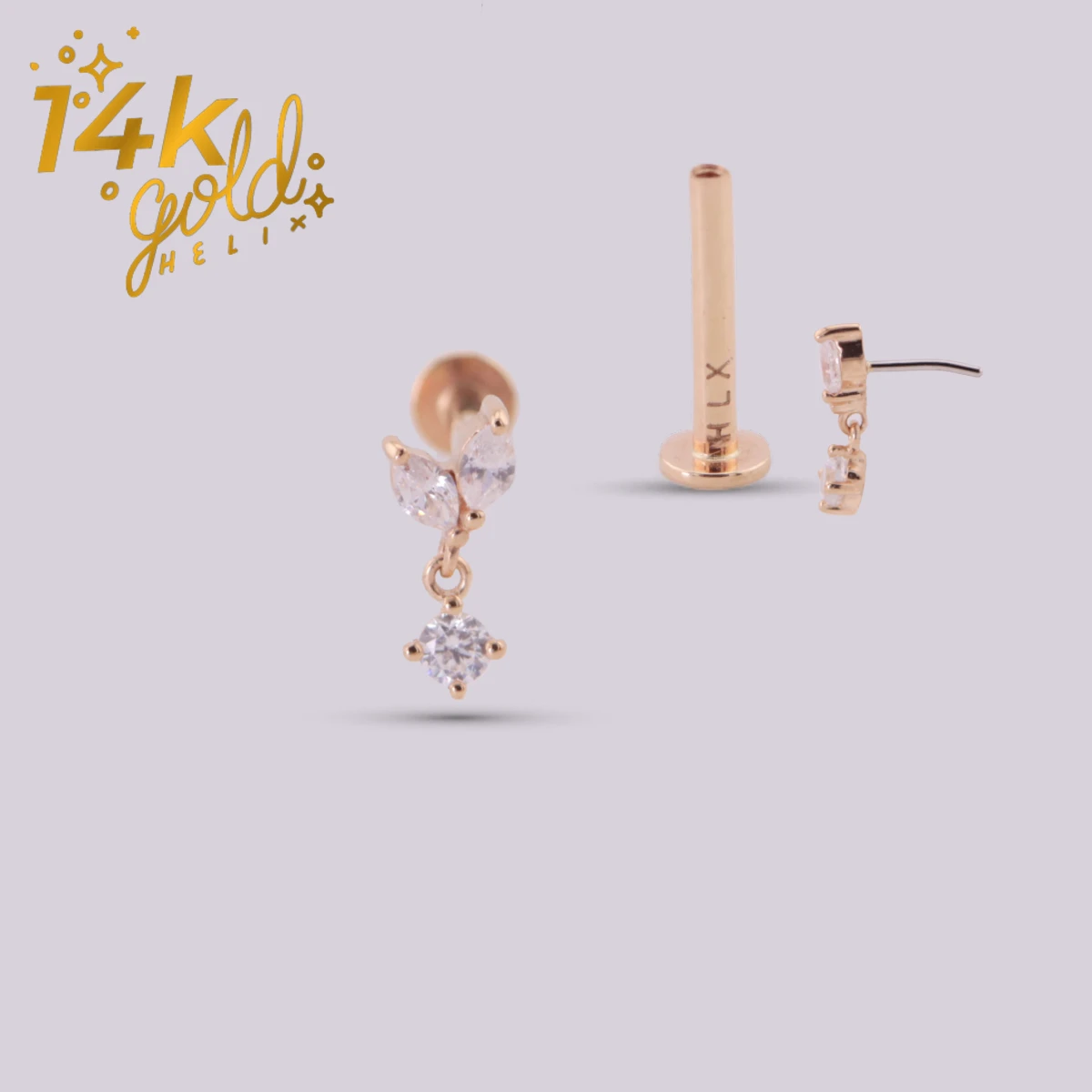 14K Gold Aroa Luxury Labret with Swarovski Crystals