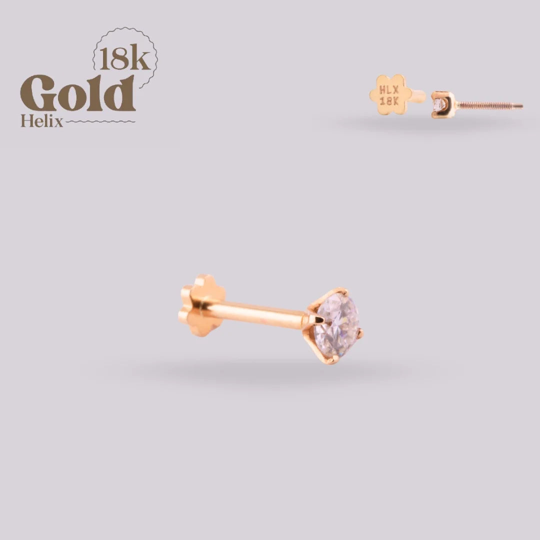 Labret en Oro 18K con Moissanita y Sistema Pin & Twist
