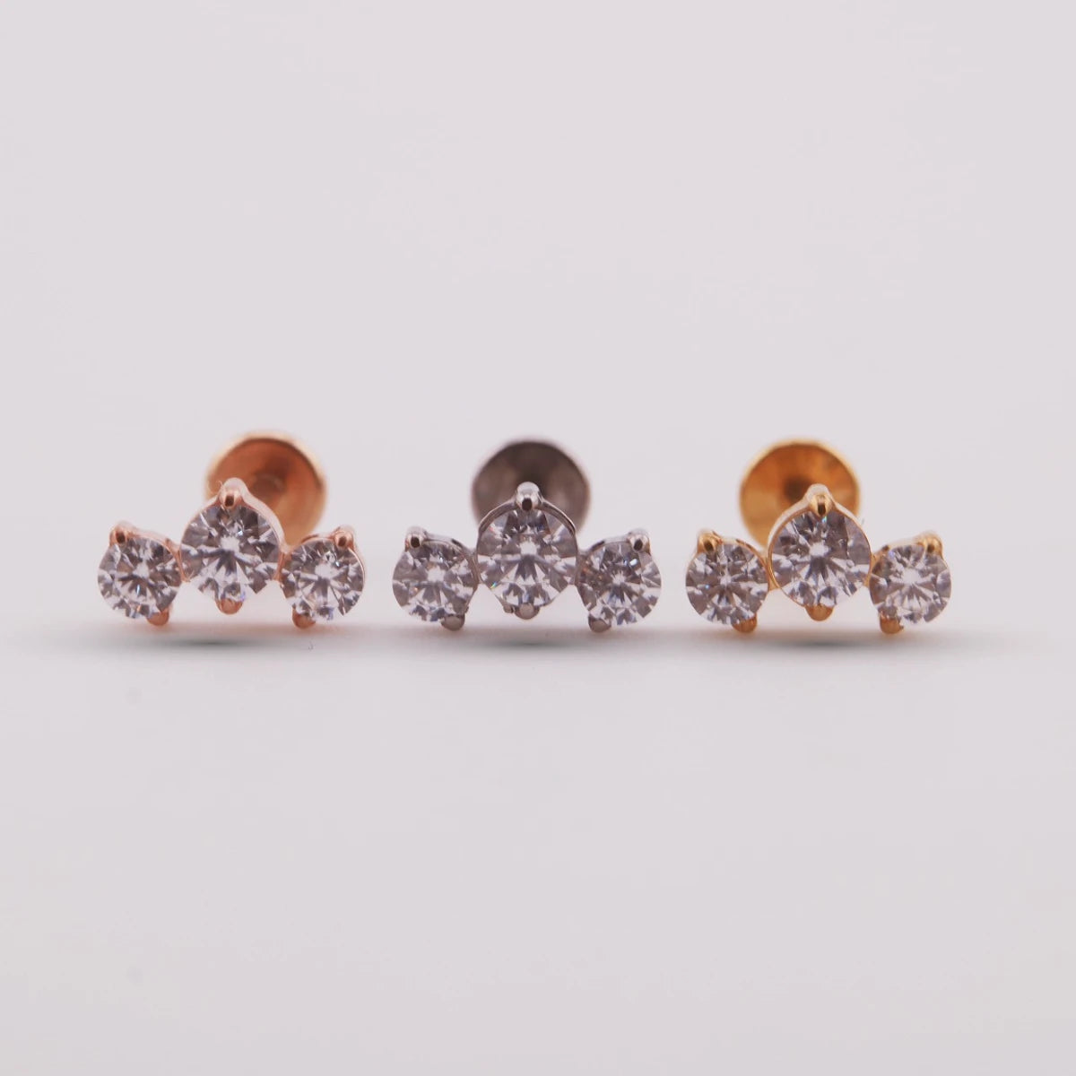 Hydra Labret with Three Zircons in Titanium – Gold / Silver / Rose Gold