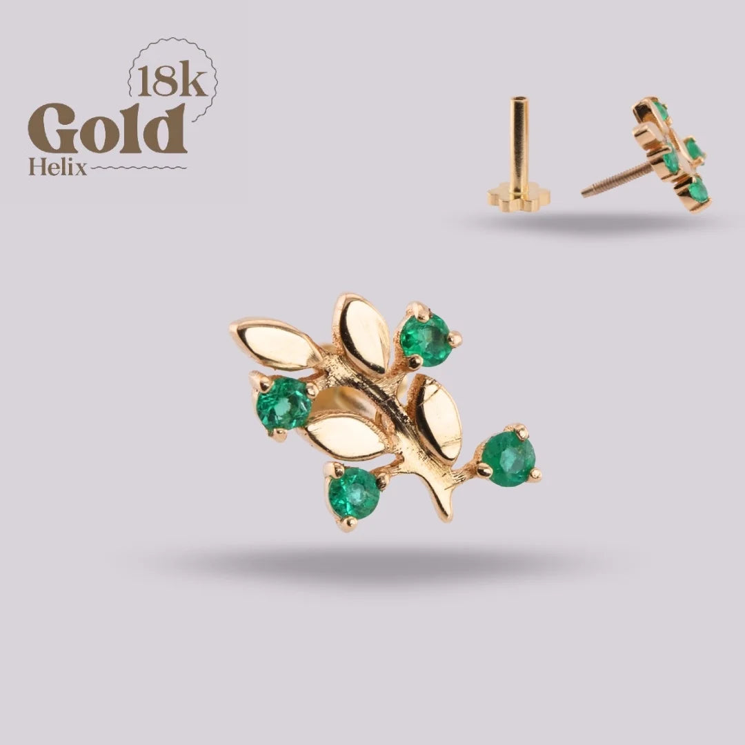 Labret Ramo de Esmeraldas Colombianas en Oro 18K