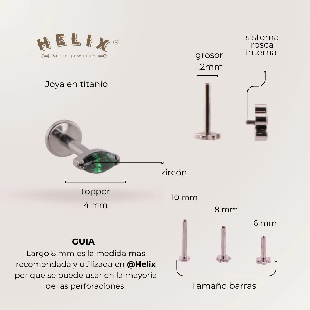 Labret Zafiro Verde en Titanio