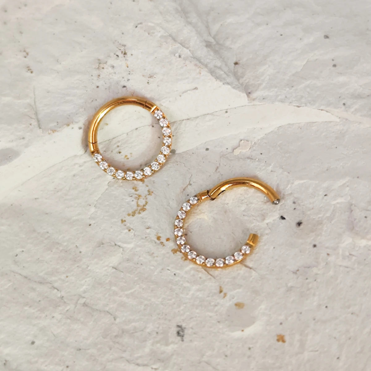 Titanium Gold Front Clicker Hoop with Zircons