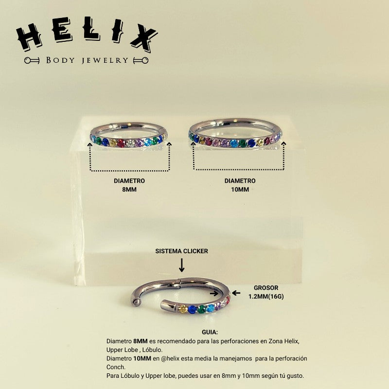 Aro Clicker Colors en Titanio con Zirconias Multicolor